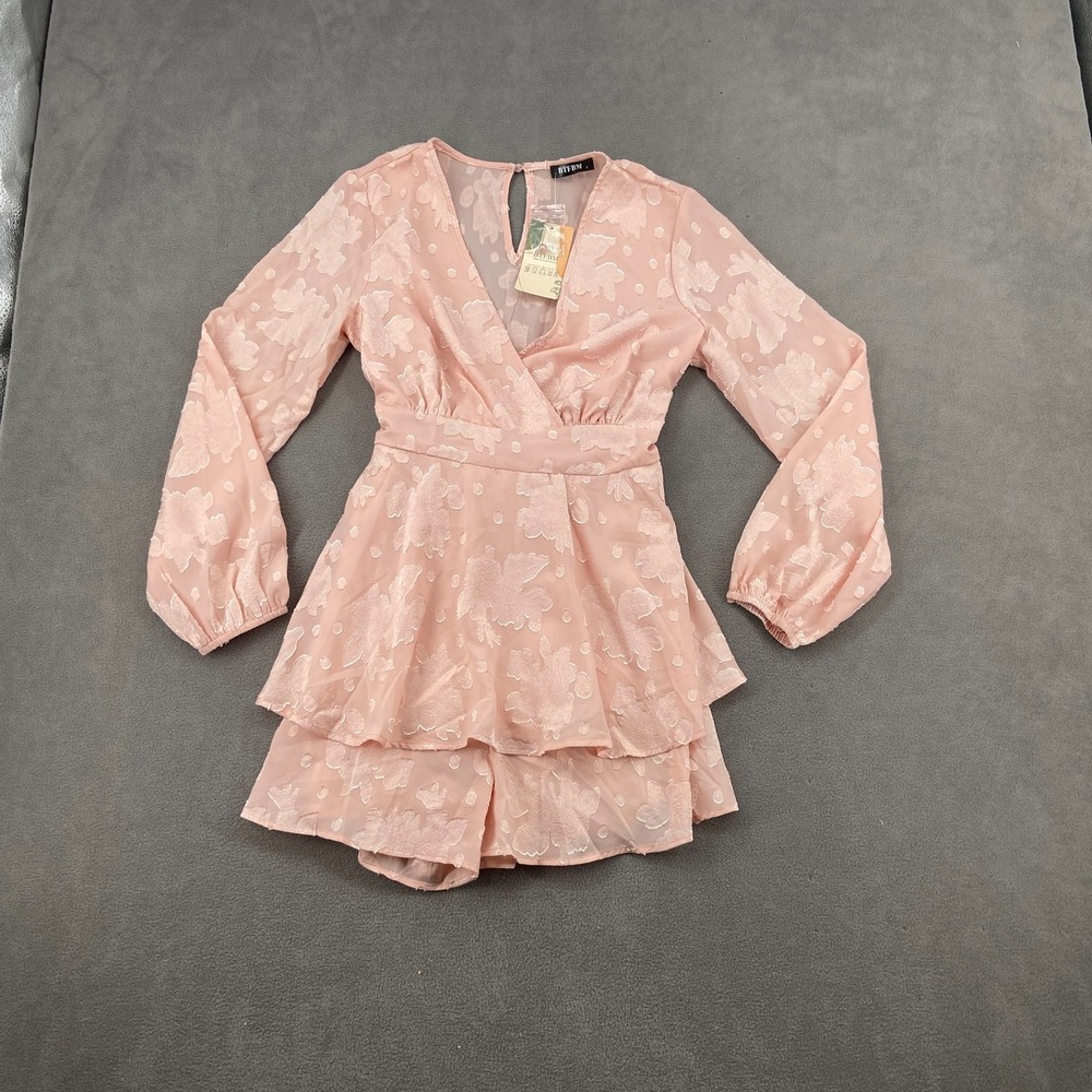 BTFBM Mini Dress Womens Small Dusty Rose Floral Burnout Empire Waist Wrap V Neck